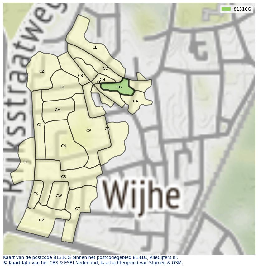 Afbeelding van het postcodegebied 8131 CG op de kaart.