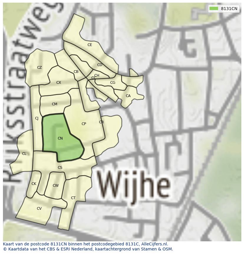 Afbeelding van het postcodegebied 8131 CN op de kaart.