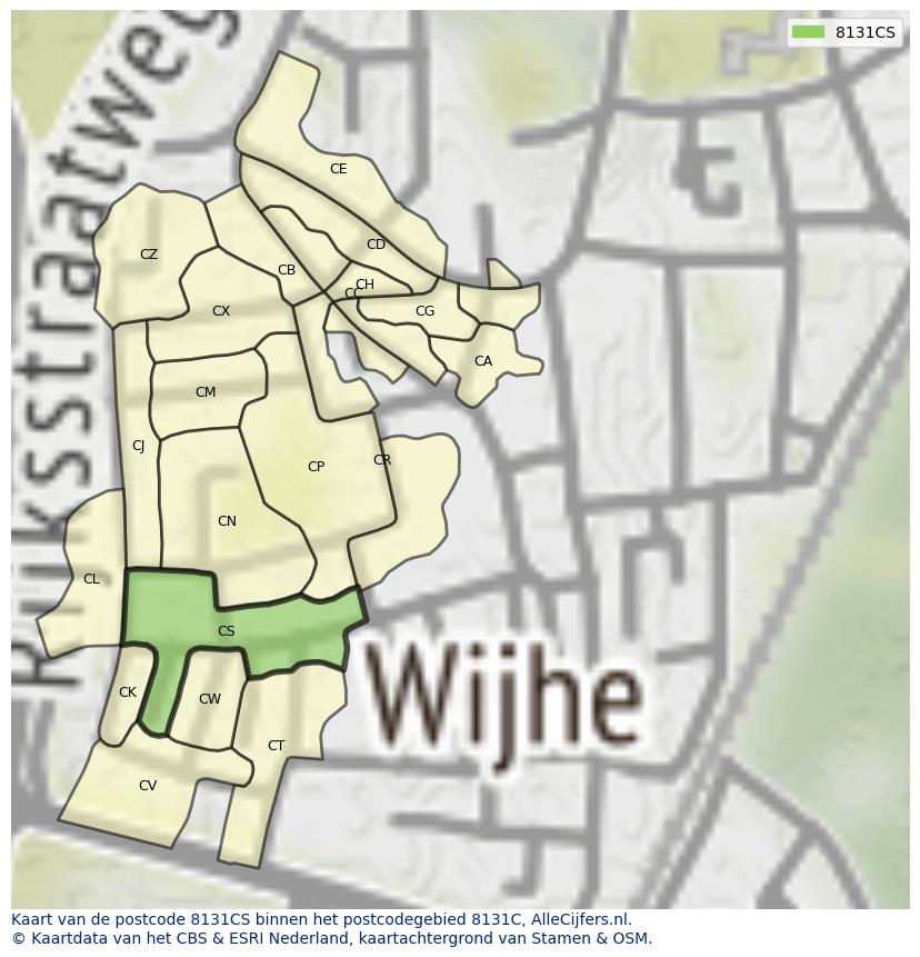 Afbeelding van het postcodegebied 8131 CS op de kaart.