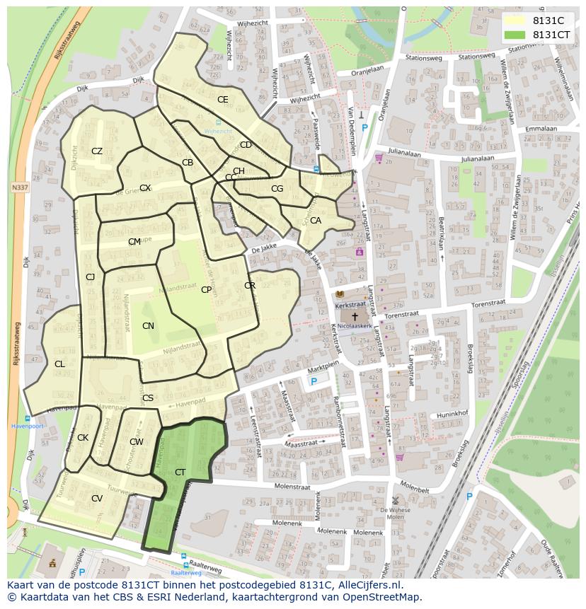 Afbeelding van het postcodegebied 8131 CT op de kaart.