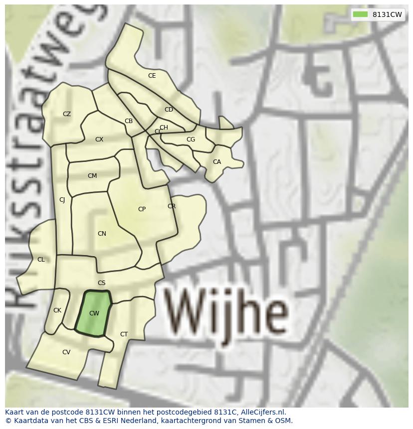 Afbeelding van het postcodegebied 8131 CW op de kaart.