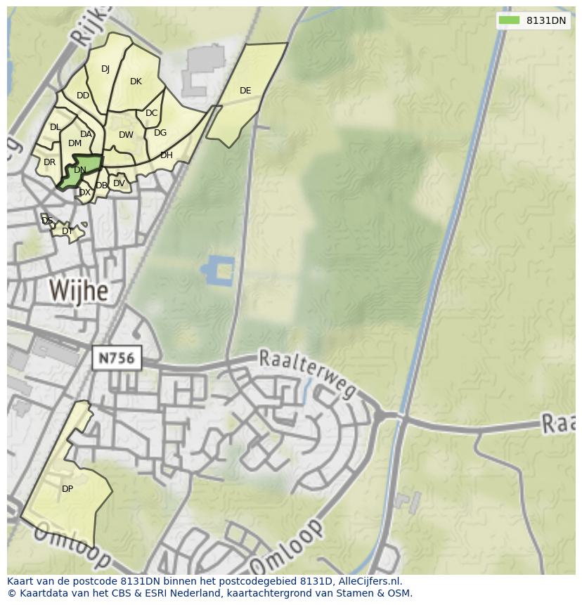 Afbeelding van het postcodegebied 8131 DN op de kaart.