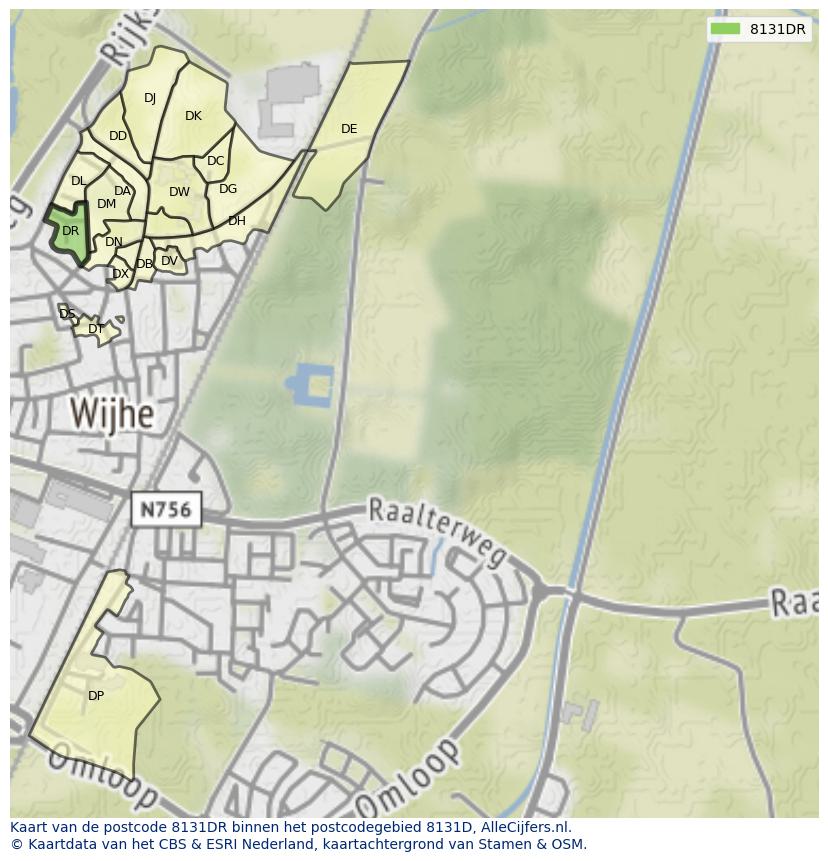 Afbeelding van het postcodegebied 8131 DR op de kaart.