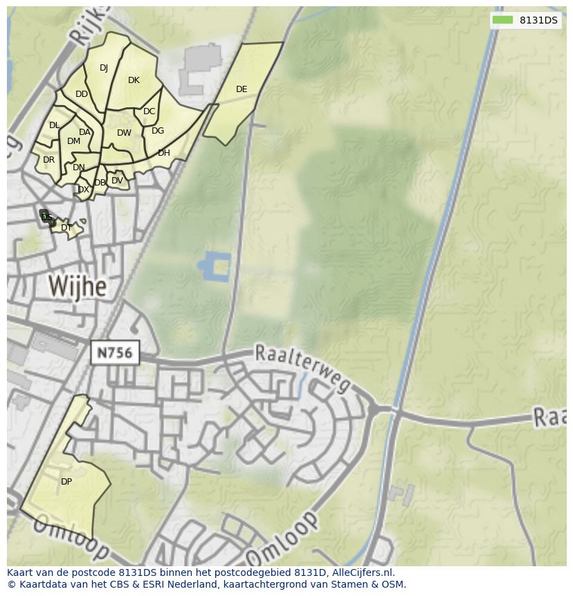 Afbeelding van het postcodegebied 8131 DS op de kaart.