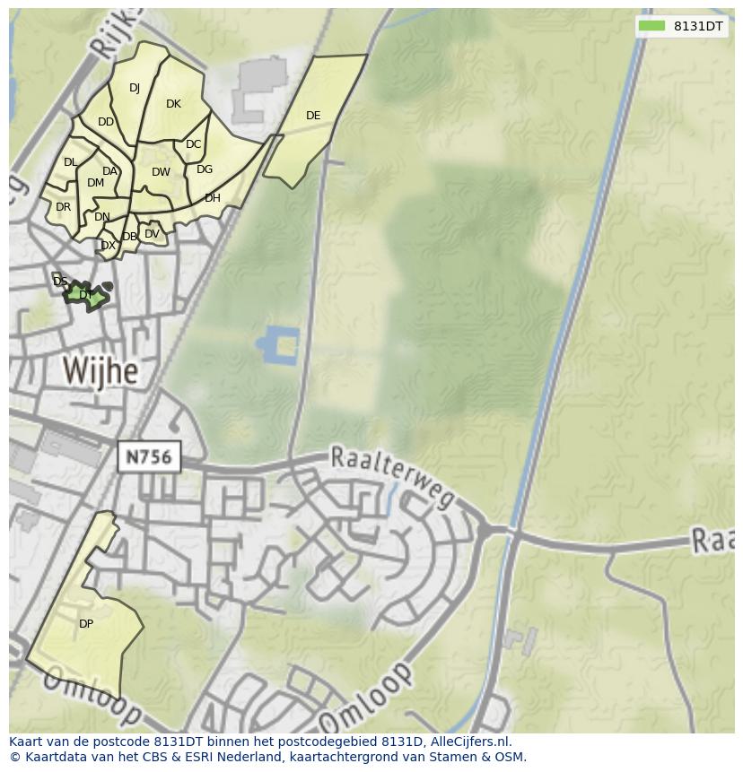 Afbeelding van het postcodegebied 8131 DT op de kaart.