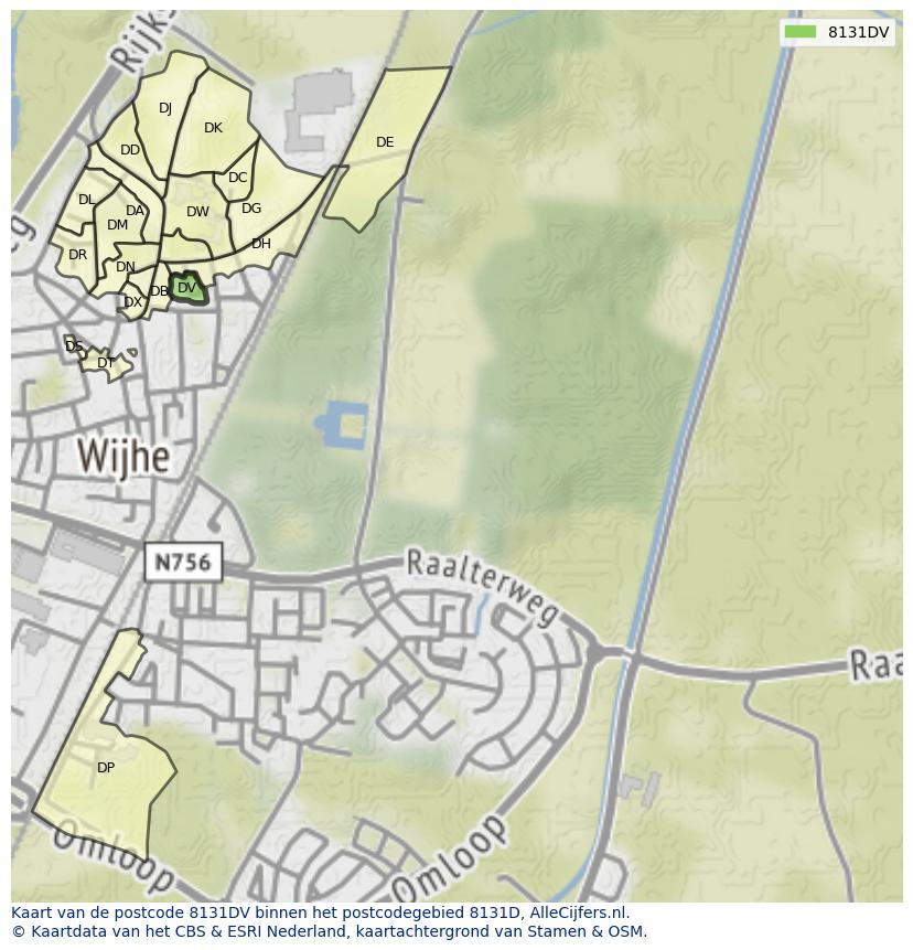 Afbeelding van het postcodegebied 8131 DV op de kaart.