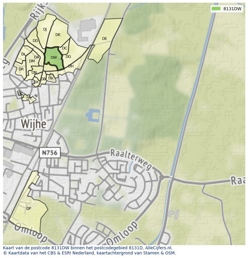 Afbeelding van het postcodegebied 8131 DW op de kaart.