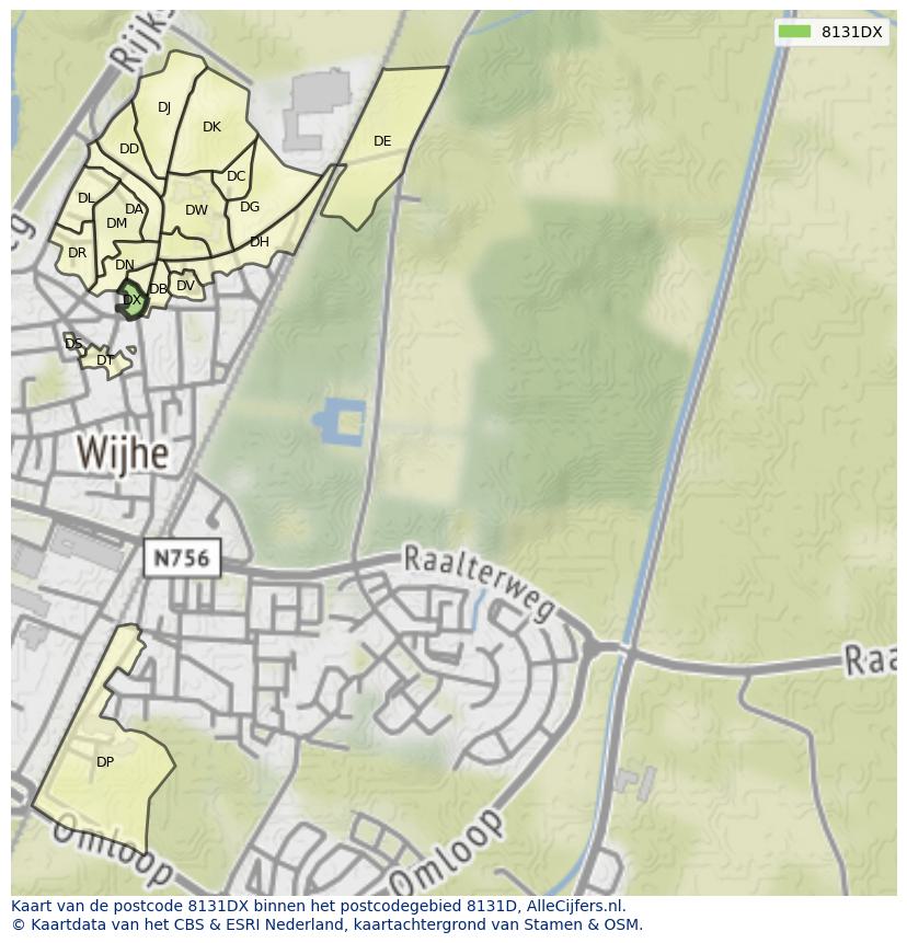 Afbeelding van het postcodegebied 8131 DX op de kaart.
