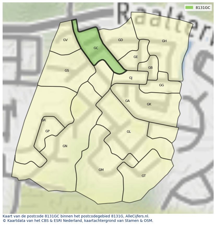 Afbeelding van het postcodegebied 8131 GC op de kaart.