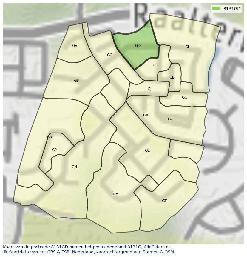 Afbeelding van het postcodegebied 8131 GD op de kaart.