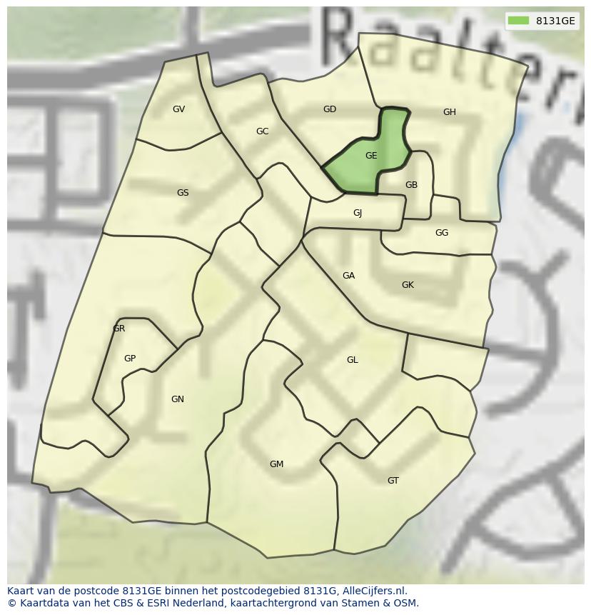 Afbeelding van het postcodegebied 8131 GE op de kaart.