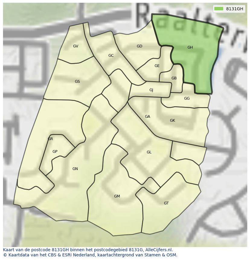Afbeelding van het postcodegebied 8131 GH op de kaart.