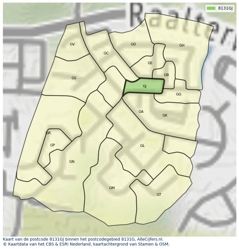 Afbeelding van het postcodegebied 8131 GJ op de kaart.