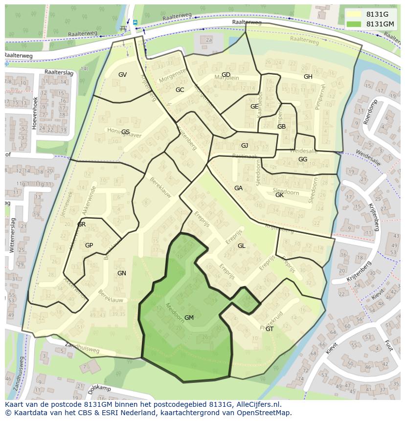 Afbeelding van het postcodegebied 8131 GM op de kaart.