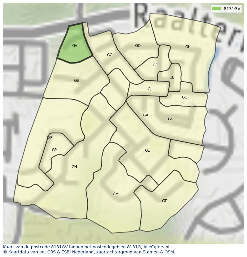 Afbeelding van het postcodegebied 8131 GV op de kaart.