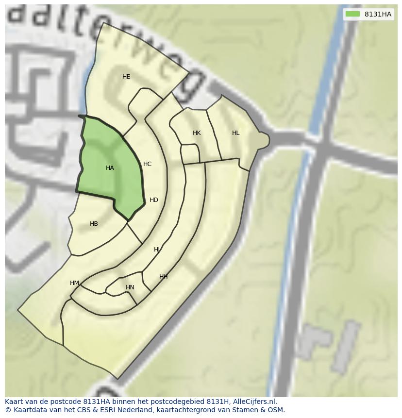 Afbeelding van het postcodegebied 8131 HA op de kaart.