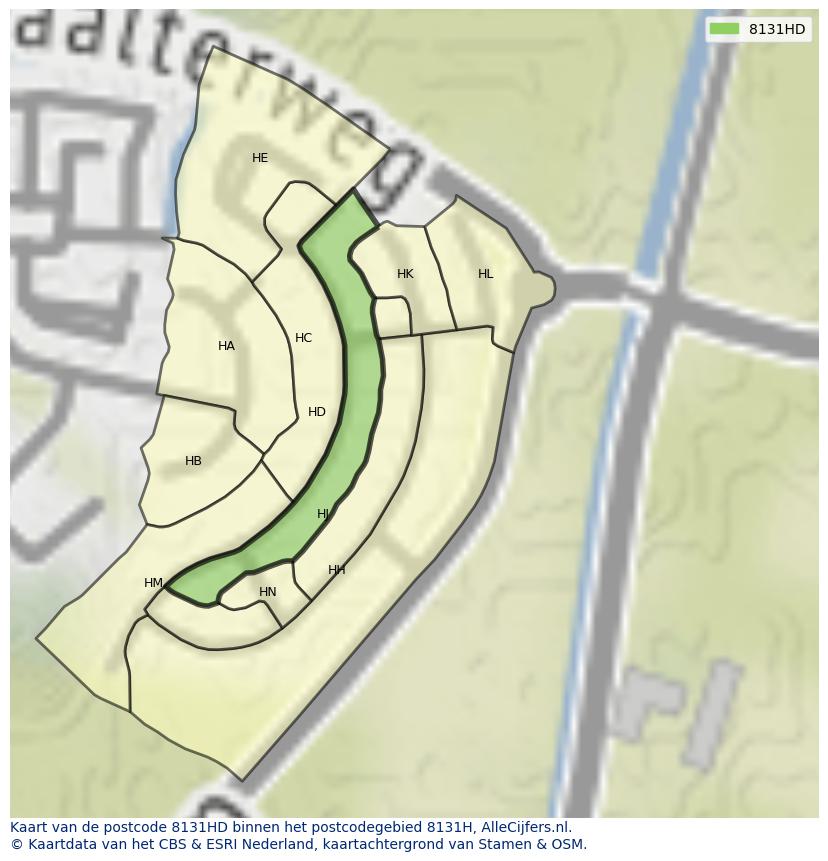 Afbeelding van het postcodegebied 8131 HD op de kaart.