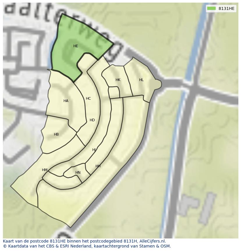 Afbeelding van het postcodegebied 8131 HE op de kaart.