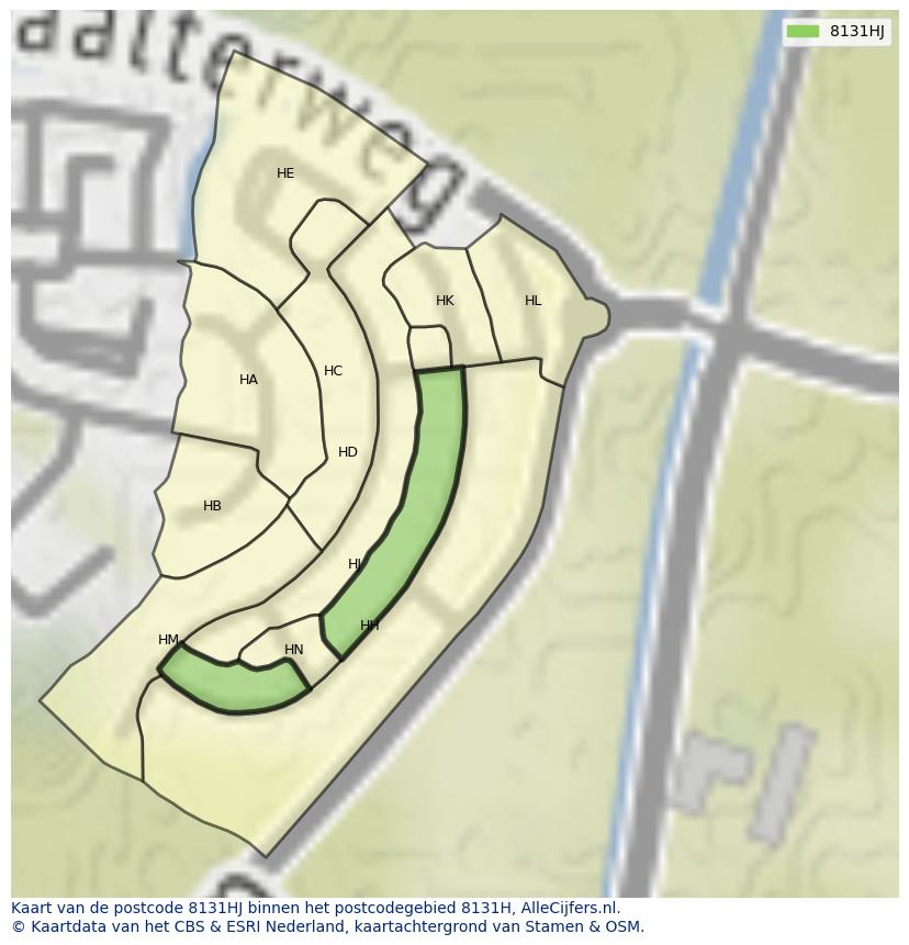 Afbeelding van het postcodegebied 8131 HJ op de kaart.