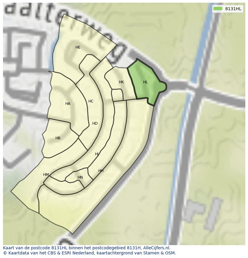 Afbeelding van het postcodegebied 8131 HL op de kaart.