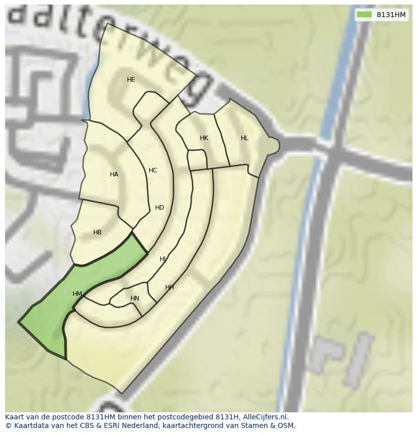 Afbeelding van het postcodegebied 8131 HM op de kaart.