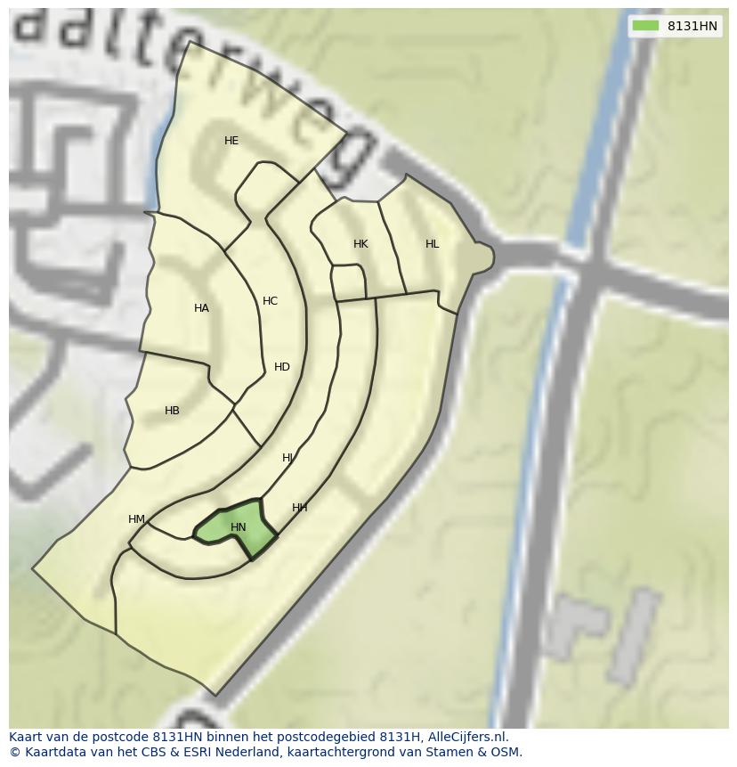 Afbeelding van het postcodegebied 8131 HN op de kaart.