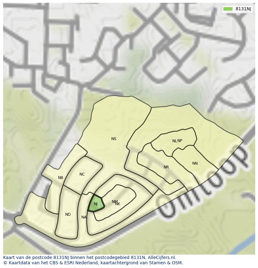 Afbeelding van het postcodegebied 8131 NJ op de kaart.