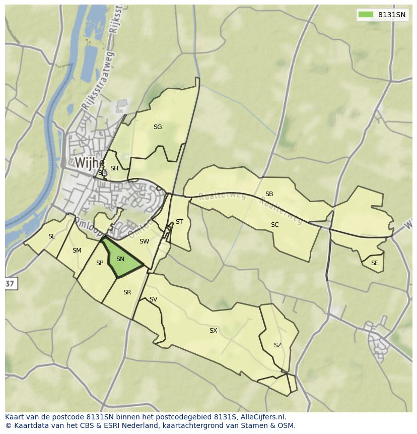 Afbeelding van het postcodegebied 8131 SN op de kaart.