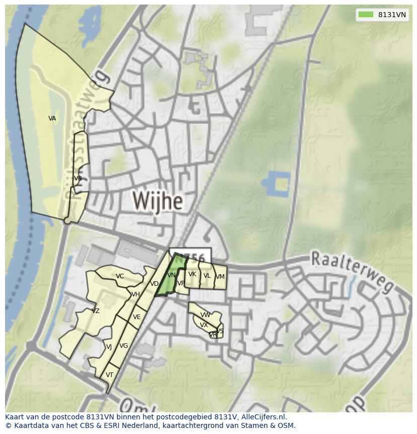 Afbeelding van het postcodegebied 8131 VN op de kaart.