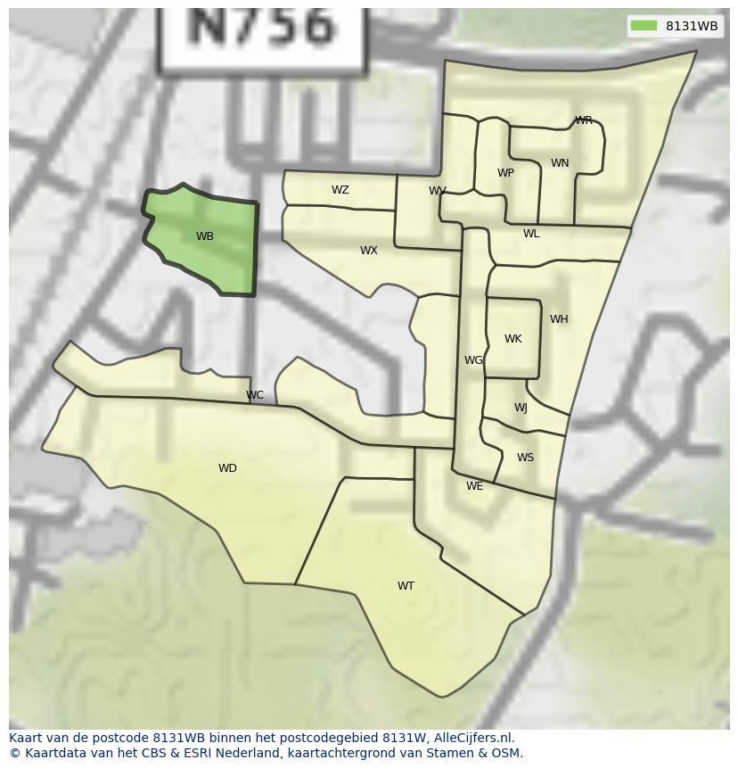 Afbeelding van het postcodegebied 8131 WB op de kaart.