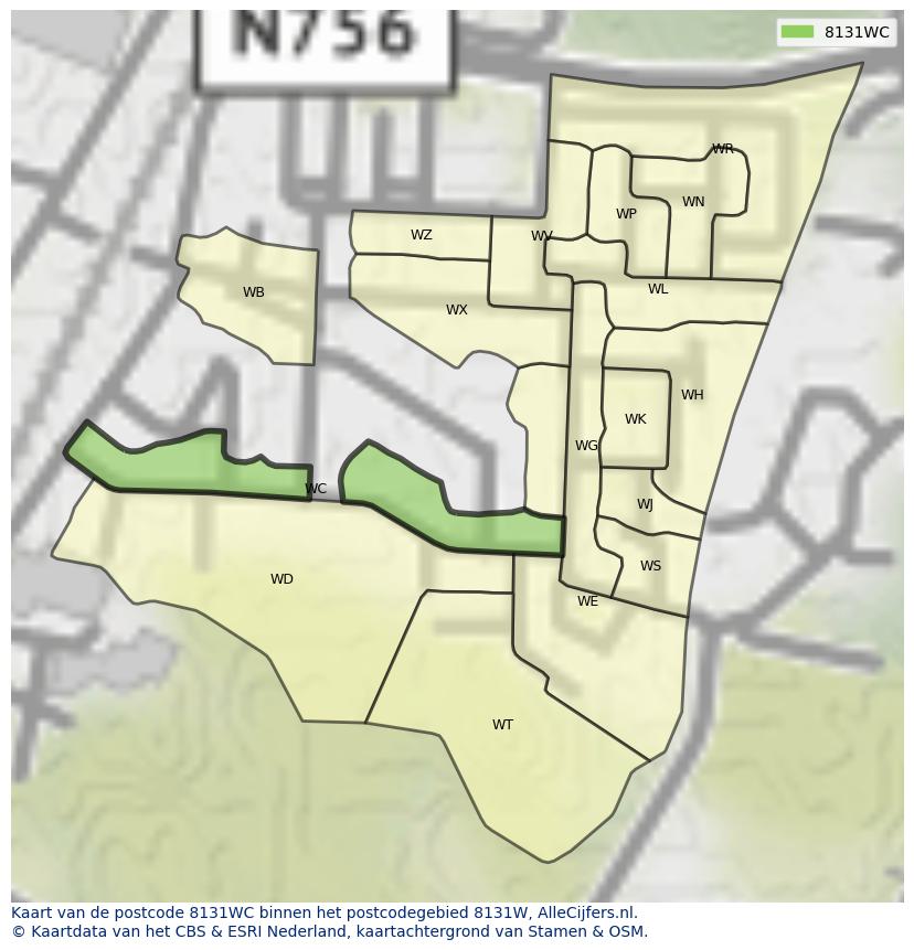 Afbeelding van het postcodegebied 8131 WC op de kaart.
