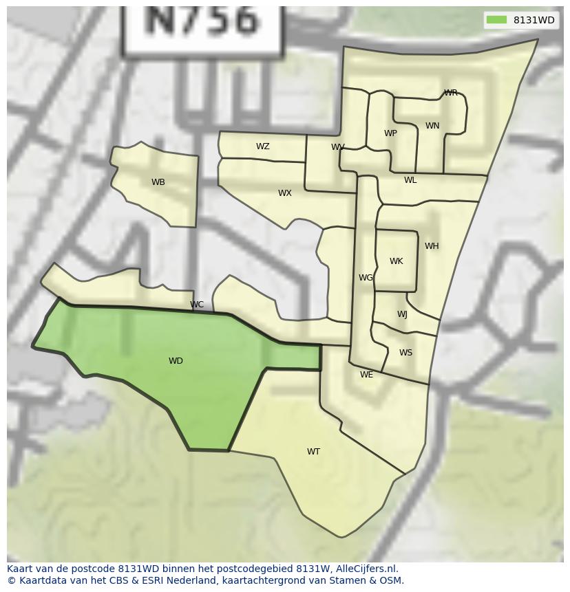 Afbeelding van het postcodegebied 8131 WD op de kaart.