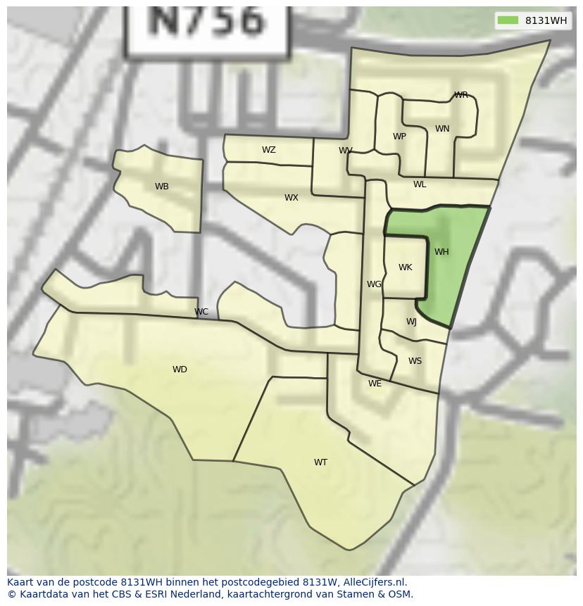 Afbeelding van het postcodegebied 8131 WH op de kaart.