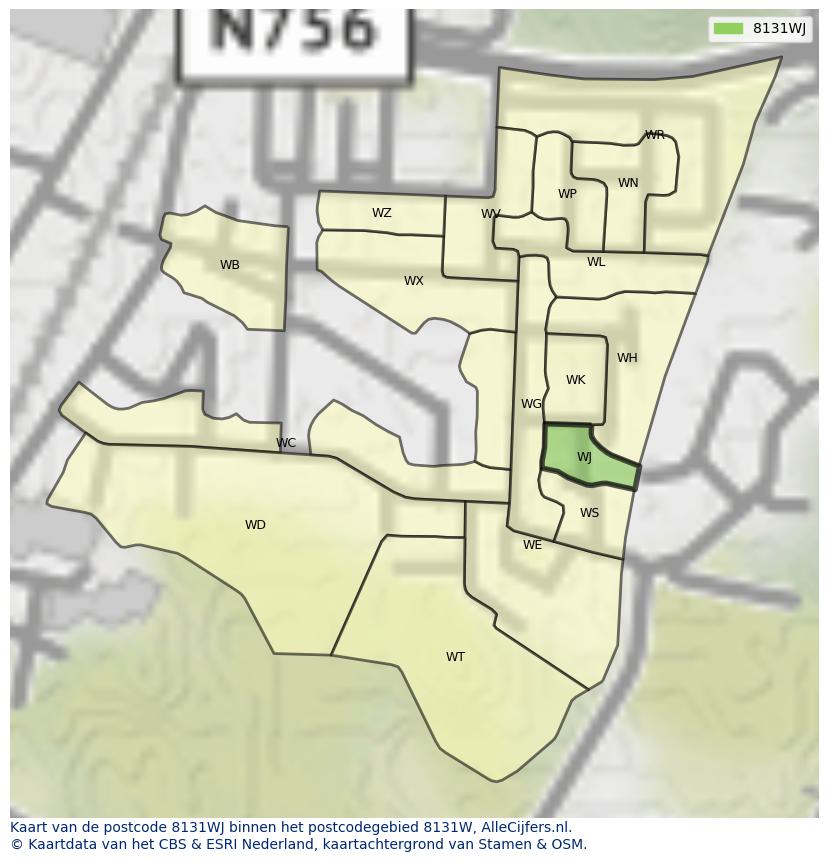 Afbeelding van het postcodegebied 8131 WJ op de kaart.