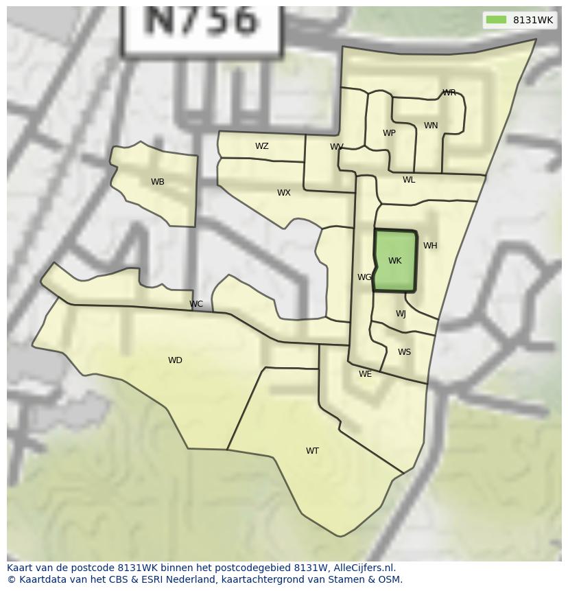 Afbeelding van het postcodegebied 8131 WK op de kaart.