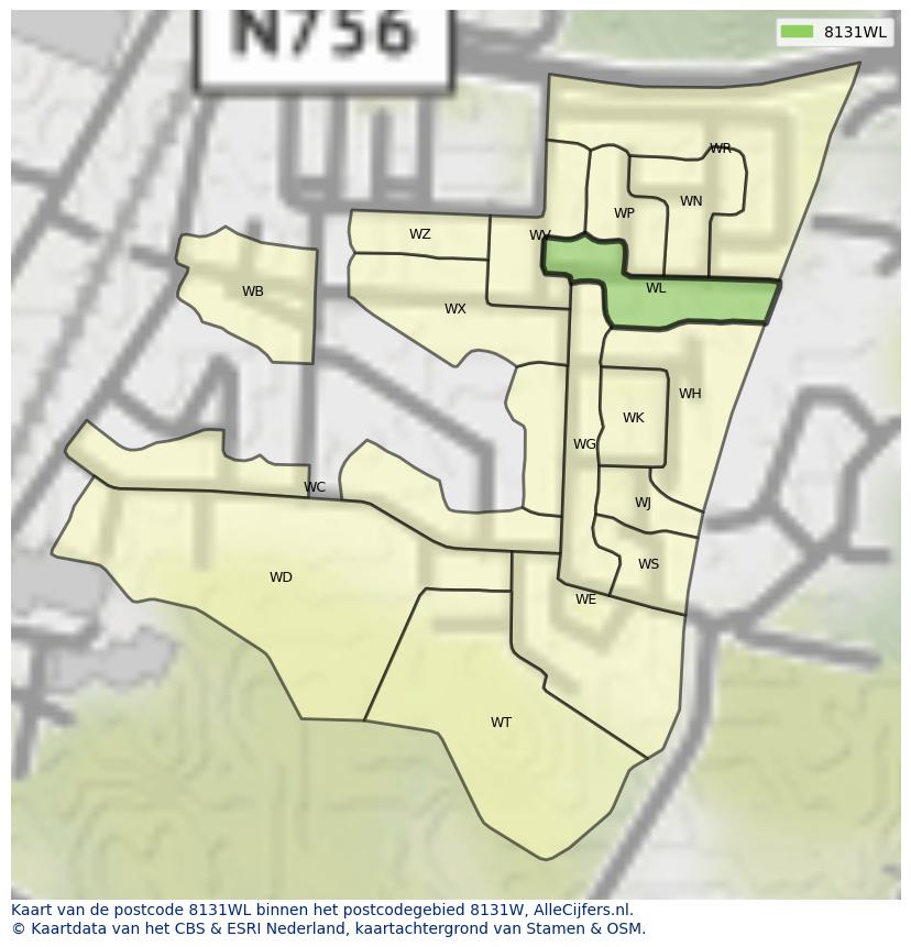 Afbeelding van het postcodegebied 8131 WL op de kaart.