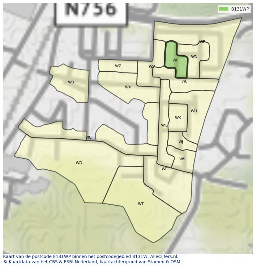 Afbeelding van het postcodegebied 8131 WP op de kaart.