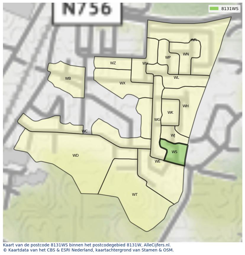 Afbeelding van het postcodegebied 8131 WS op de kaart.