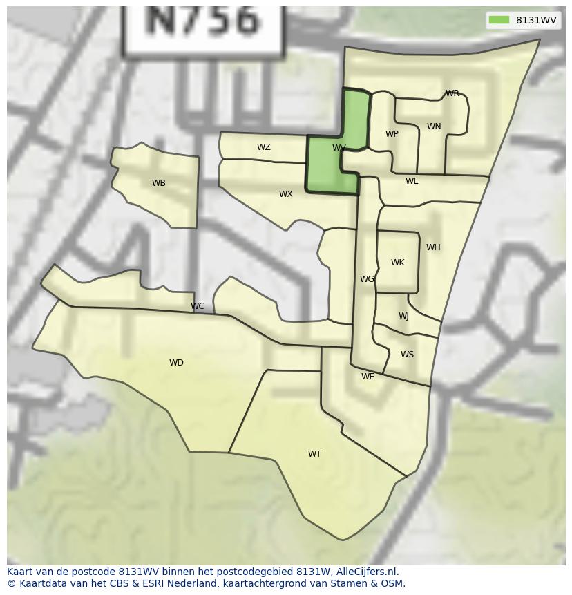 Afbeelding van het postcodegebied 8131 WV op de kaart.
