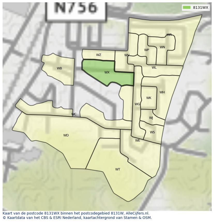 Afbeelding van het postcodegebied 8131 WX op de kaart.