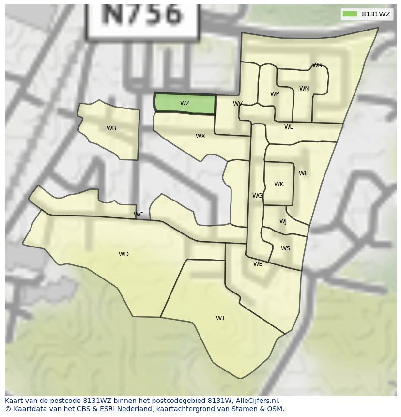 Afbeelding van het postcodegebied 8131 WZ op de kaart.