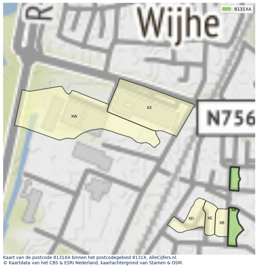 Afbeelding van het postcodegebied 8131 XA op de kaart.