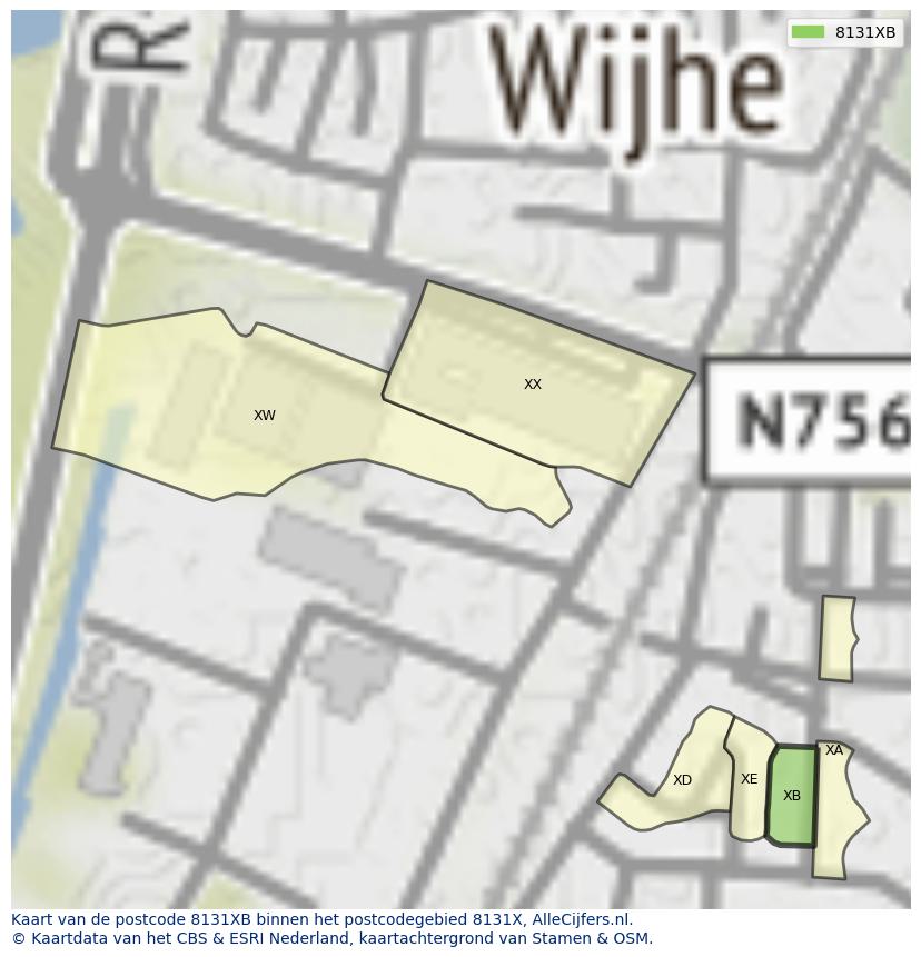 Afbeelding van het postcodegebied 8131 XB op de kaart.