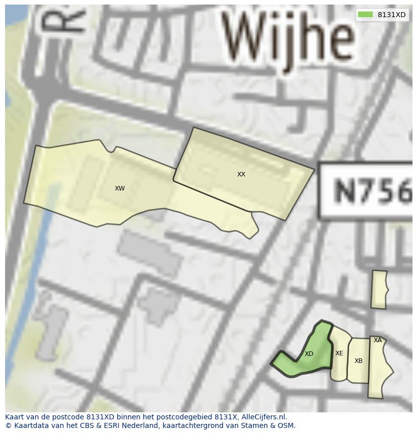 Afbeelding van het postcodegebied 8131 XD op de kaart.