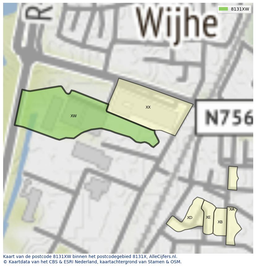 Afbeelding van het postcodegebied 8131 XW op de kaart.