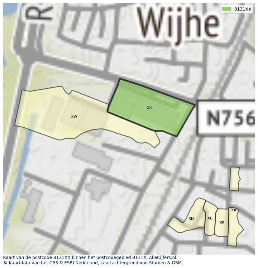 Afbeelding van het postcodegebied 8131 XX op de kaart.