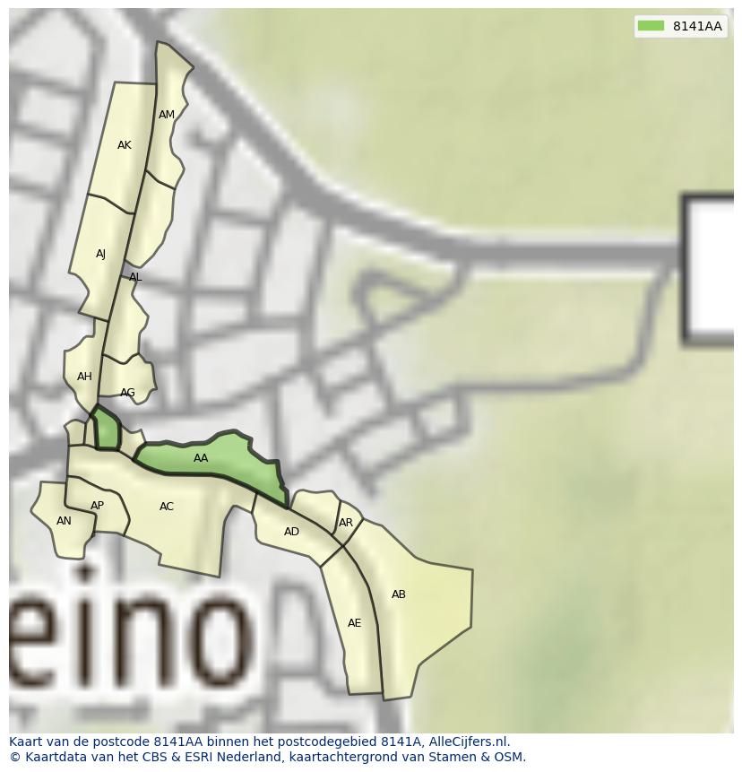 Afbeelding van het postcodegebied 8141 AA op de kaart.