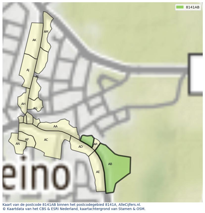 Afbeelding van het postcodegebied 8141 AB op de kaart.