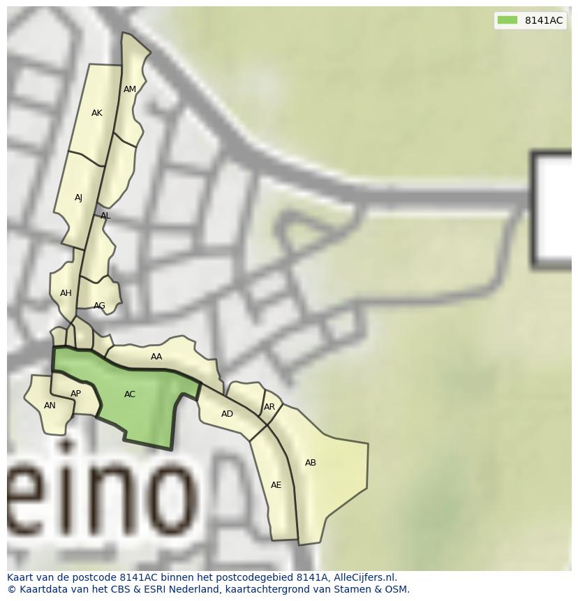 Afbeelding van het postcodegebied 8141 AC op de kaart.