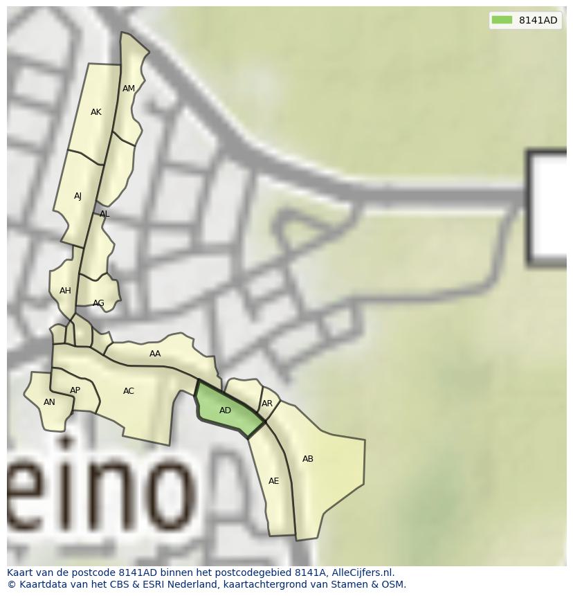 Afbeelding van het postcodegebied 8141 AD op de kaart.